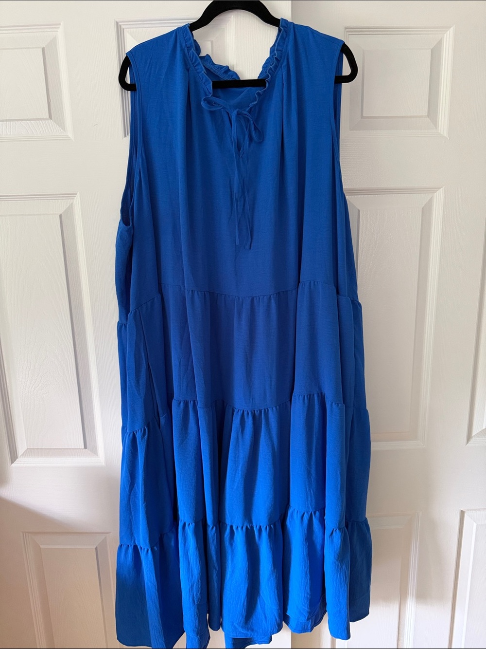 Bloomchic Sleeveless Ruffle Tie Blue Tiered Dress -